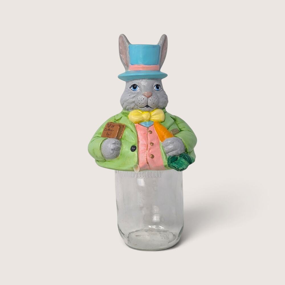 Vintage Easter Bunny Jar Topper | 1980s Ceramic Spring Rabbit Canister